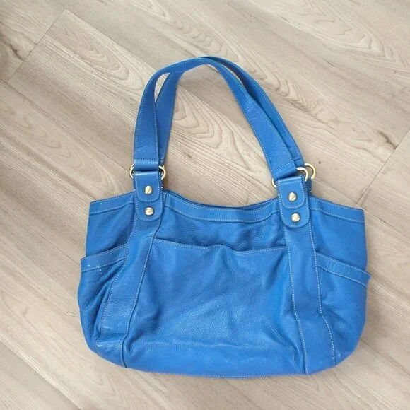 Nice Barr+Barr Women's Bag Blue Leather Purse Inside Card Pocket Hobo-lp - Picture 2 of 16